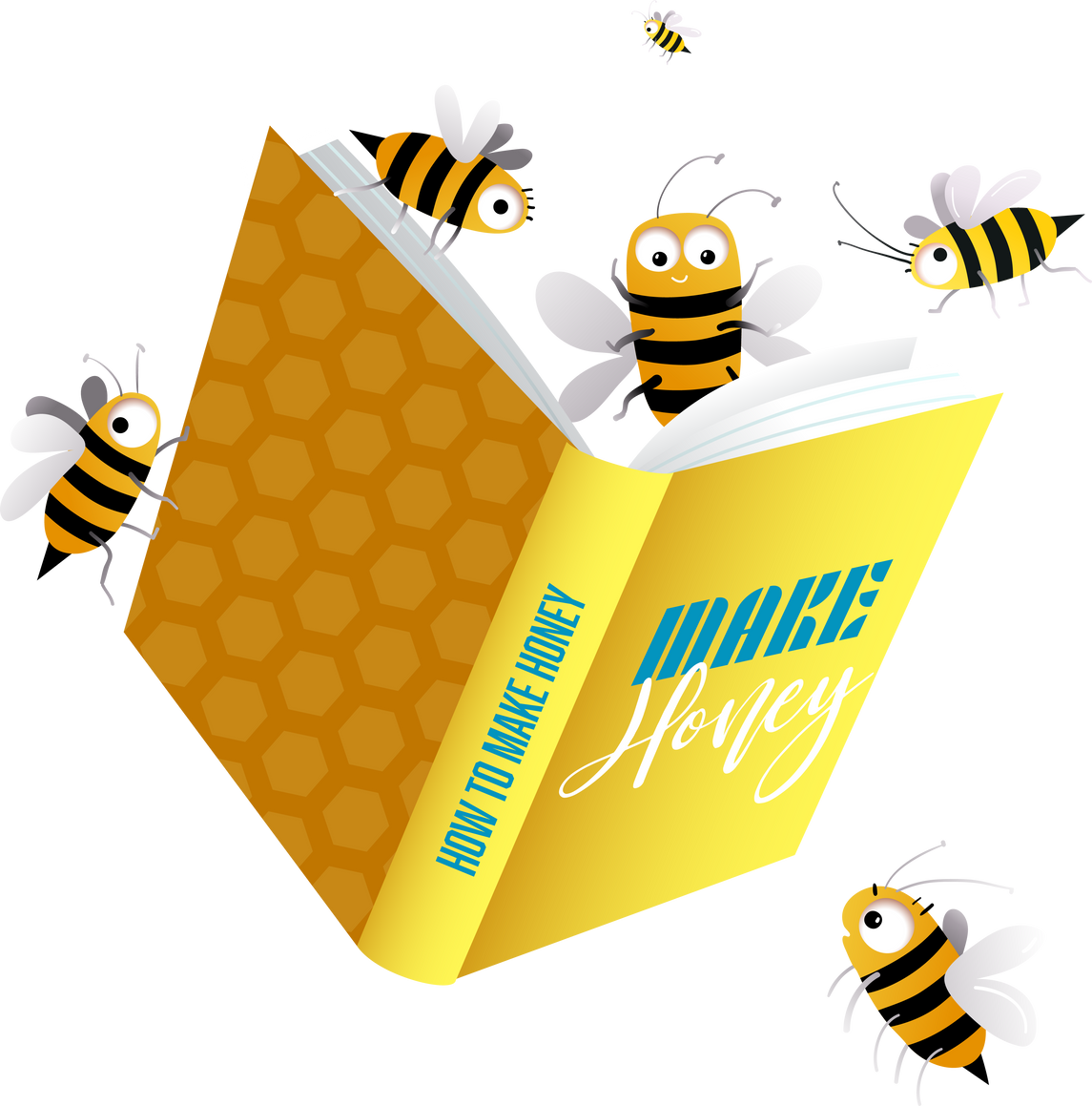 Smart Bee Reading Book Studying about Honey